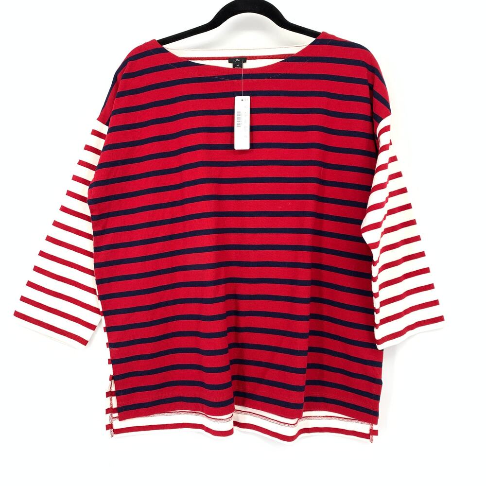 J.Crew Mixed Stripe Boatneck Top Womens Size Medium Red White Navy NEW
